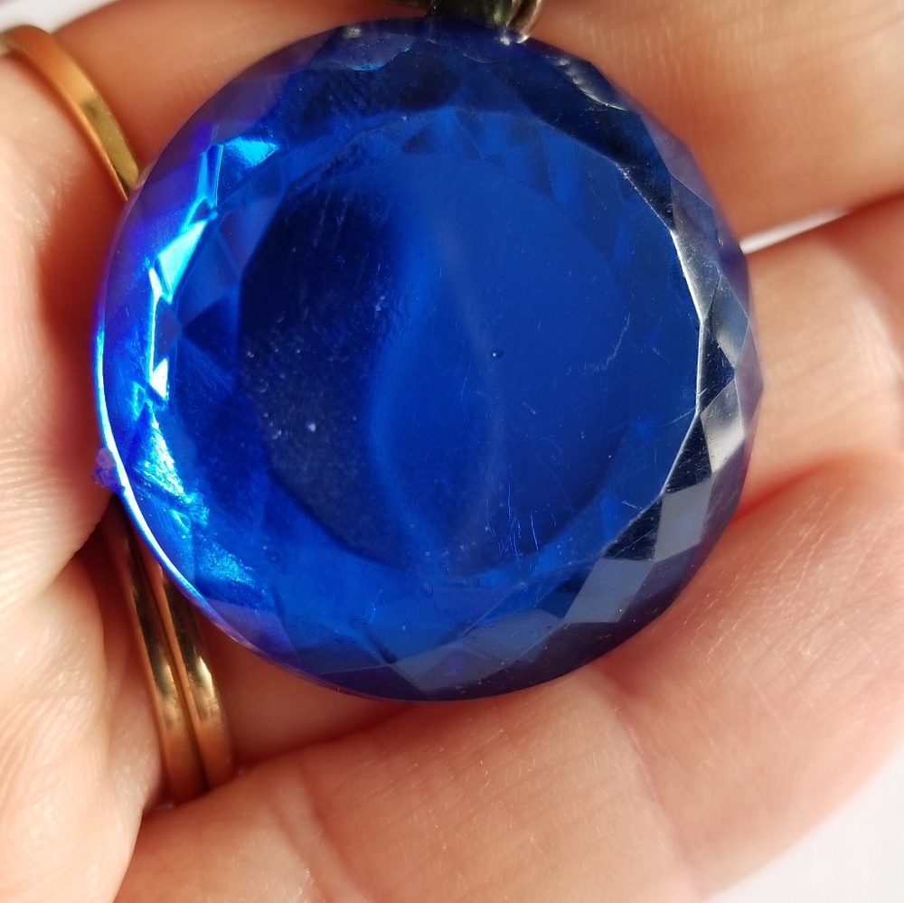 Relisted - Moon pendant blue gem dark silver tone metal lunar celestial - Picture 5 of 10